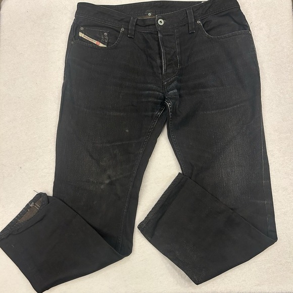 Diesel Larkee Straight Jeans Size 36x32 Black‎ Distressed